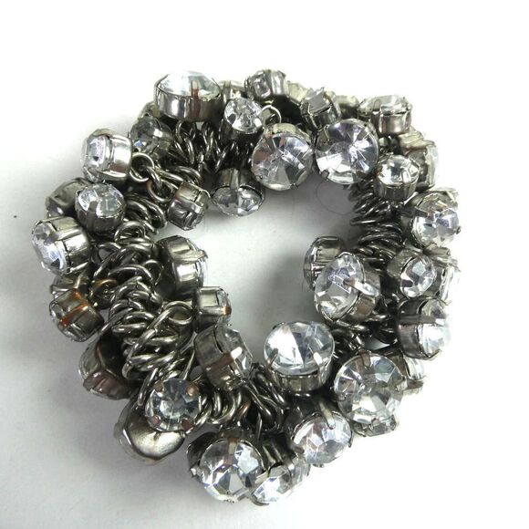 Rhinestone Sparkly Chain Link Stretchy Adjustable Silver Tone Bracelet Chunky - Picture 1 of 5